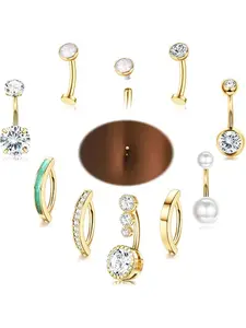 Silver/14K Gold Plated Belly Button Rings Stainless Steel Belly Rings CZ Clicker Belly Button Piercings for Women Navel Piercings Pack