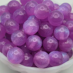 Purple resin glitter beads,  16mm