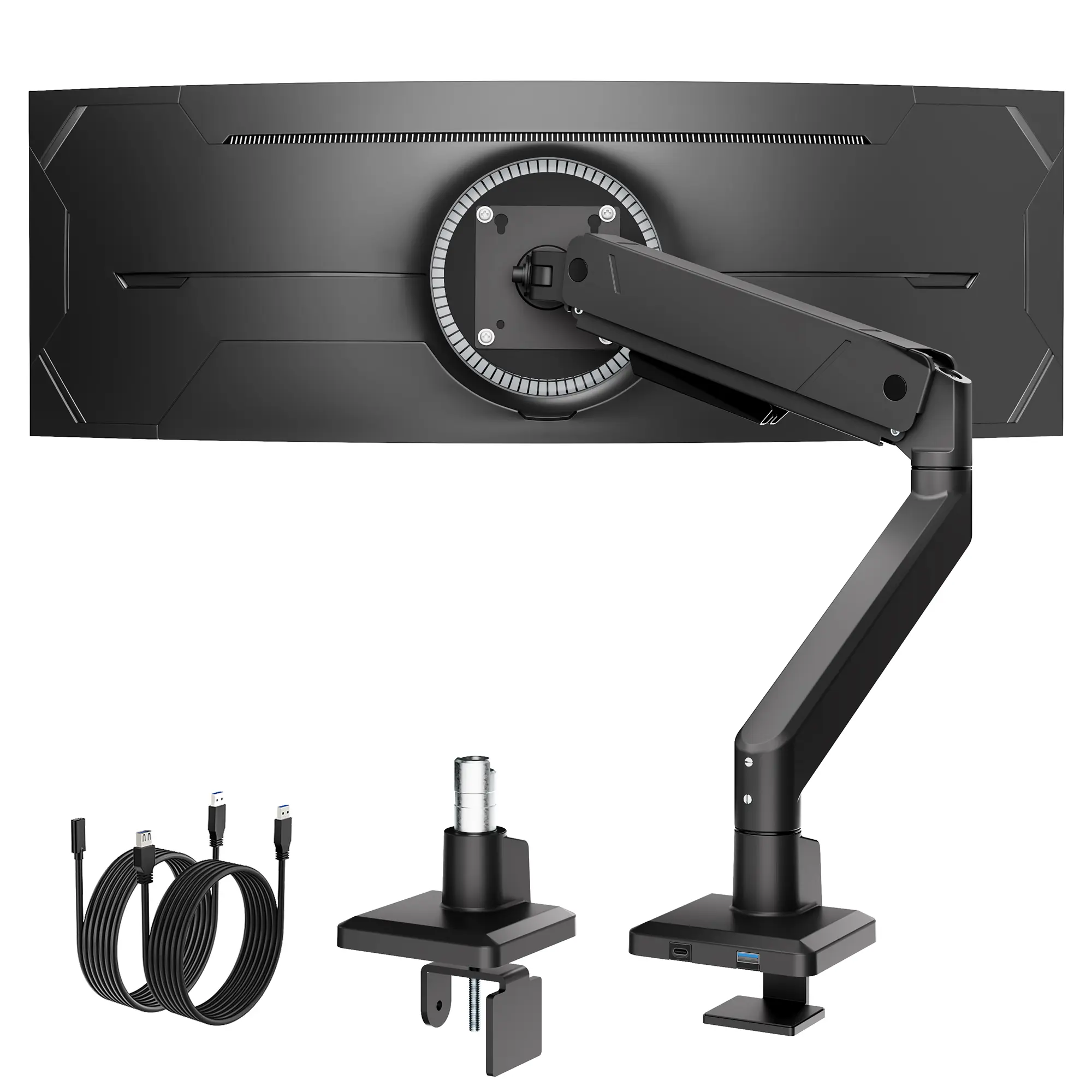 monTEK Single Aluminium Monitor Arm with USB Port (Black), Adjustable Office Desk Mount for 17"–45" Flat/Curved Screens, Holds 35.27 lbs, VESA 75/100mm, Cable Management, C Clamp/Grommet Mount, Assembly Required, Adjustable Three-Height Monitor Arms & Sta