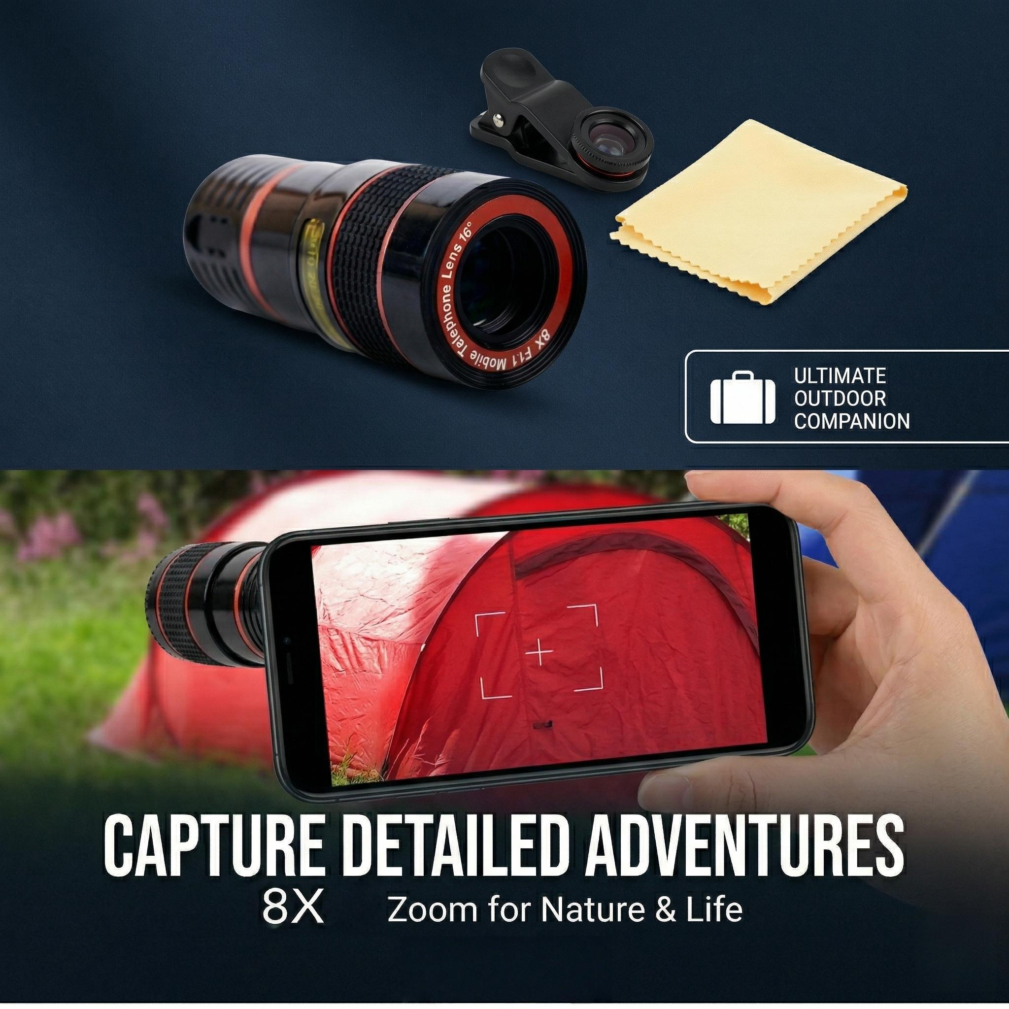 HD 8X Clip on Optical Zoom Telescope Camera Lens for Universal Mobile Cell Phone