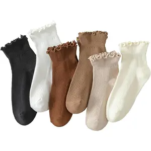 Women's Ruffle Trim Crew Socks, Aesthetic Frilly Edge Cotton Socks, Soft & Breathable Casual Socks for Daily Wear, Fits
