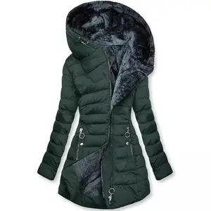 Winter Coat,  Zipper Cotton Coat, Hooded Jacket, Thick fit t-shirt fashion button solid= Basic Minimalist  jacket  Long Sleeve fur jacket solid zip-up pocket jacket casual Womenswear fearless  cardigan casual coat Outerwear Tops Black Fitted