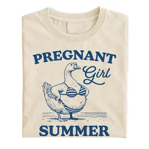 Pregnant Girl Summer Goose Graphic T-Shirt, Funny Maternity Beach Tee for Women, Cute Mom To Be Outfit, Pregnancy Announcement Shirt