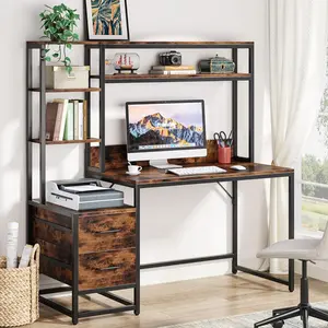 Tribesigns 55 Inch Computer Desk with 2 Drawers, Hutch, and Storage Shelves for Home Office