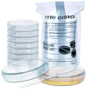 Pack of 20 Sterile Petri Dishes with Lids (90 x 15 mm), 2ml Plastic Pipettes for Lab Analysis.