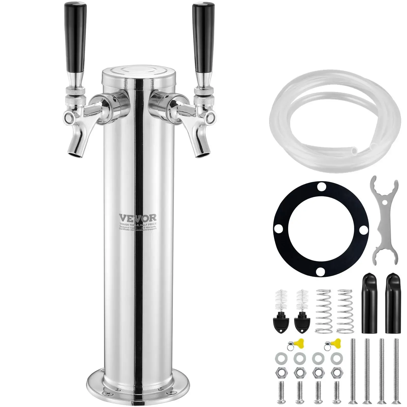 【Backtoschool】VEVOR Dual Taps Draft Beer Tower Dispenser,  Stainless Steel Keg Beer Tower, Kegerator Tower Kit with Pre-Assembled Tubing and Self-Closing Faucet Shanks for Party, Bar, Pub, Restaurant