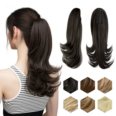 Yetta 14in Highlighted Synthetic Curly Ponytail Extension with Claw Clip - Secure Hold, Easy Styling, Full & Voluminous, Curly Hair for Daily Use, Fits Ponytail Hairstyles, Black Mix Gray and Platinum Blonde Tips, Women's Blonde Wavy Extensions & Pieces