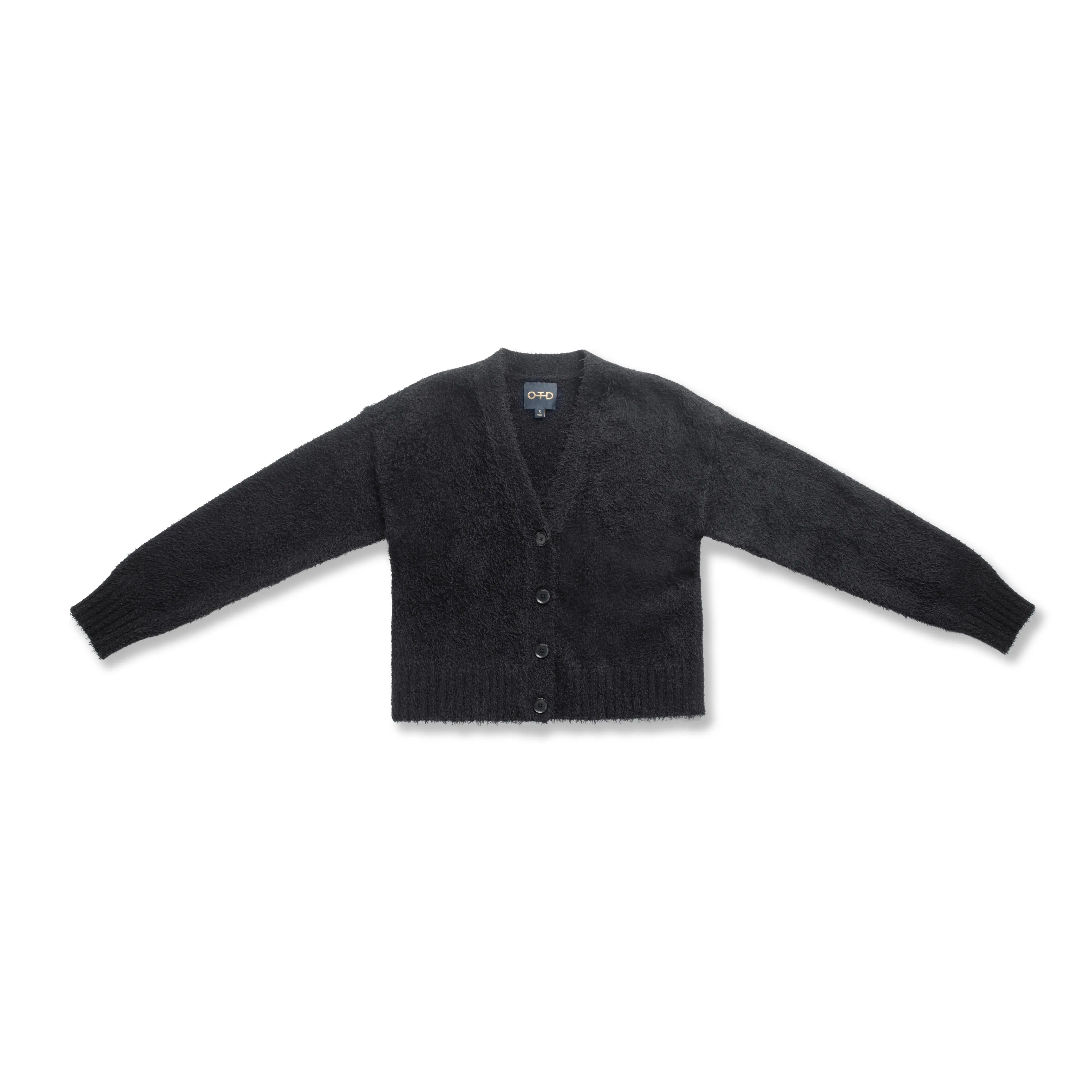 Brushed Teddy Cropped Cardigan Sweater (Black)