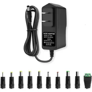 9V DC Power Supply 1A AC Adapter, 100-240V 50/60Hz to 9 Volts 1Amp Transformer, DC 9V Power Cord, 5.5mm x 2.5mm Plug & 10 Tips
