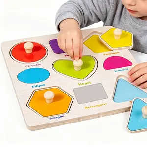 10 Themes - 1 Count Wooden Puzzles for Toddlers Over 3 Years, Educational Peg Puzzles with Dinosaur/Animal/Fruit/Shape, Cognitive Learning Toys for Baby, Early Development & Activity Toys, Birthday Gift for Kids