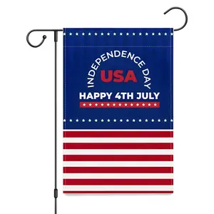 4th of July Garden Flag 12x18 Inch Double Sided - Happy Independence Day White Linen Outdoor Decor