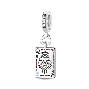 925 Sterling Silver Playing Card Spade Q Dangle Charm For Bracelet DIY