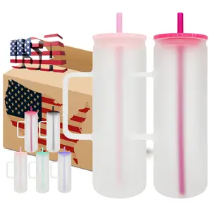 25pcs Pack of 20oz Frosted Colors Blank Sublimation Handle Glass Mugs For Sublimation and UV DTF Wraps USA Warehouse Summer Glass Mugs Tumblers