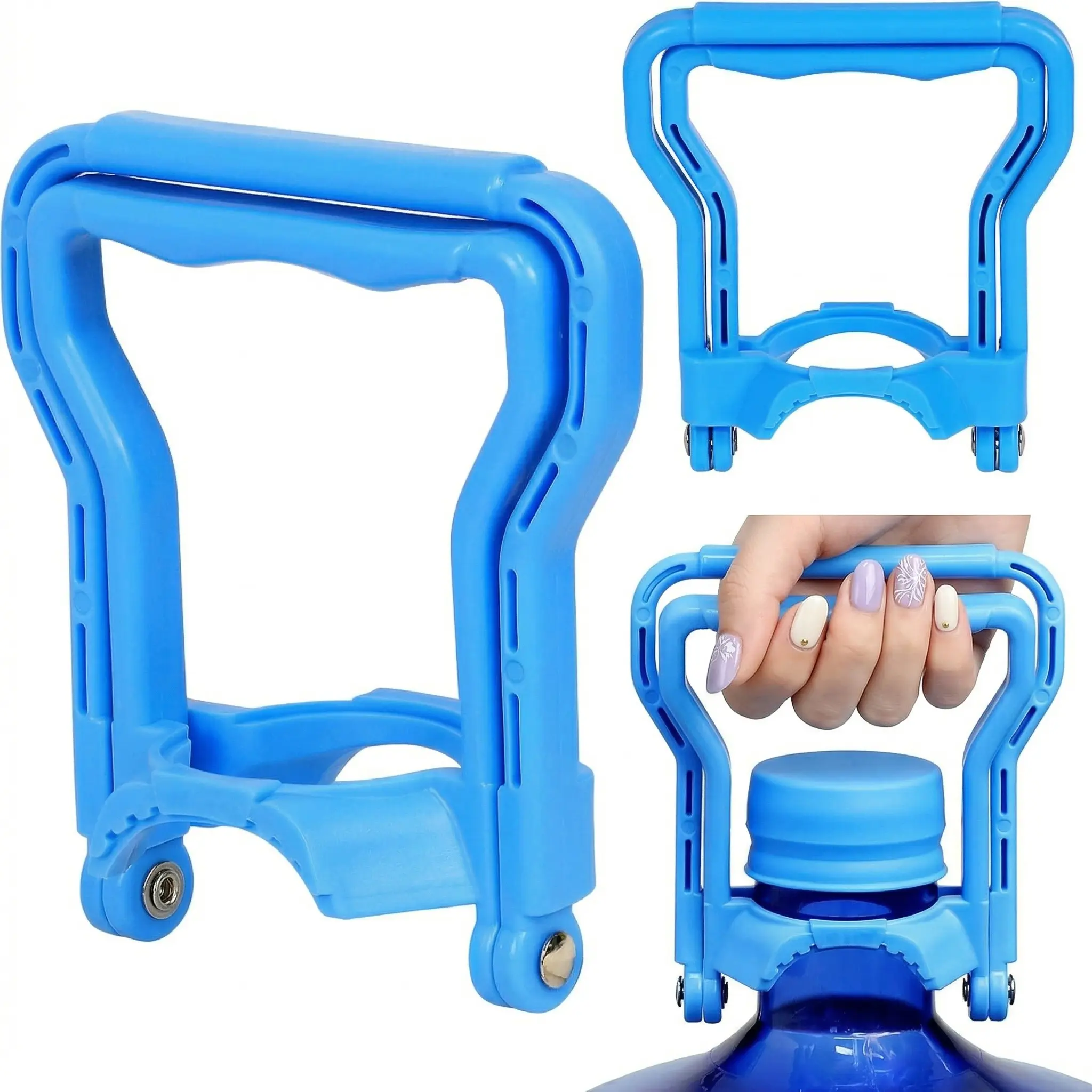 Plastic 5 Gal Drinking Water Bottle Grip Holder, 2-Pack Blue Heavy-Duty Drinkware Accessory for Easy Carrying, Dual-Mode Design - Single/Dual-Person Lift, Ergonomic Grip Fits Standard 5 Gal Jugs, Grip Holder Drinkware Accessories