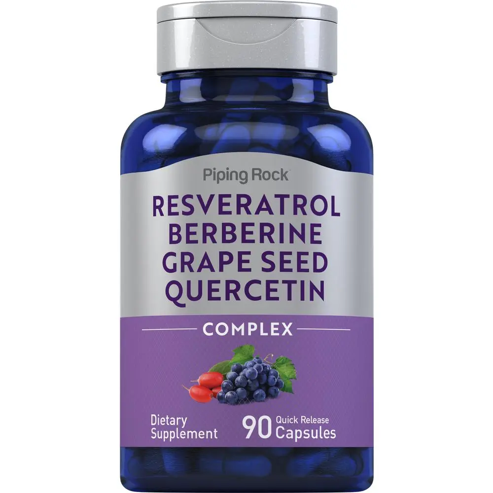 Piping Rock Resveratrol Berberine Grape Seed & Quercetin Complex | 90 Capsules | Non-GMO, Gluten Free Supplement