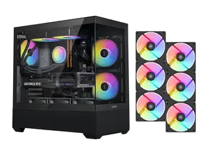 SAMA V40 Black ATX Mid Tower PC Case, 6 Pre-Installed 120mm ARGB PWM Fans, Dual Tempered Glass Panels, Vertical Airflow Design, USB Type-C Port,  Gaming Computer Case for ATX/Micro-ATX/ITX Motherboard