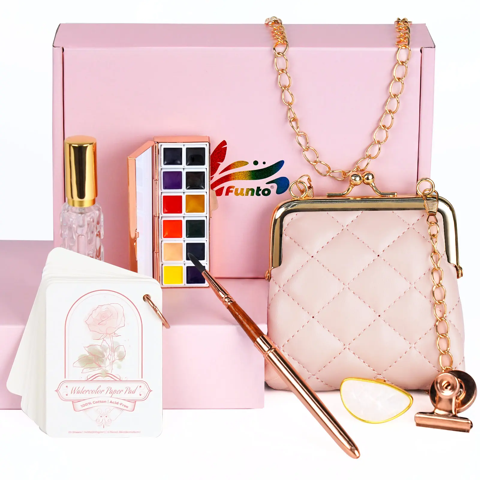 Funto Pocket Watercolor Kit, Outdoor Paint Kit, with Crossbody Bag, Art Craft, Paint Supplies, Stocking Stuffers for Teen Girls, Portable Gift for Art
