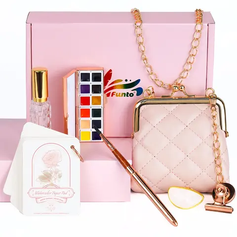 Funto 12-Color Pocket Watercolor Kit - Fashion Exemplary Quality Outdoor Art Supplies with Crossbody Bag, Stocking Stuffer for Teens, Portable Gift for Art Enthusiasts