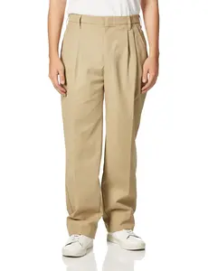 Red Kap Men's Workuniform Relaxed Loose-Fitting Pleated Twill Dress Pants - Khaki, 42W x 30L US, Comfortable Wrinkle-Resistant Moisture-Managing Fabric, Pockets, Zipper, Machine Washable