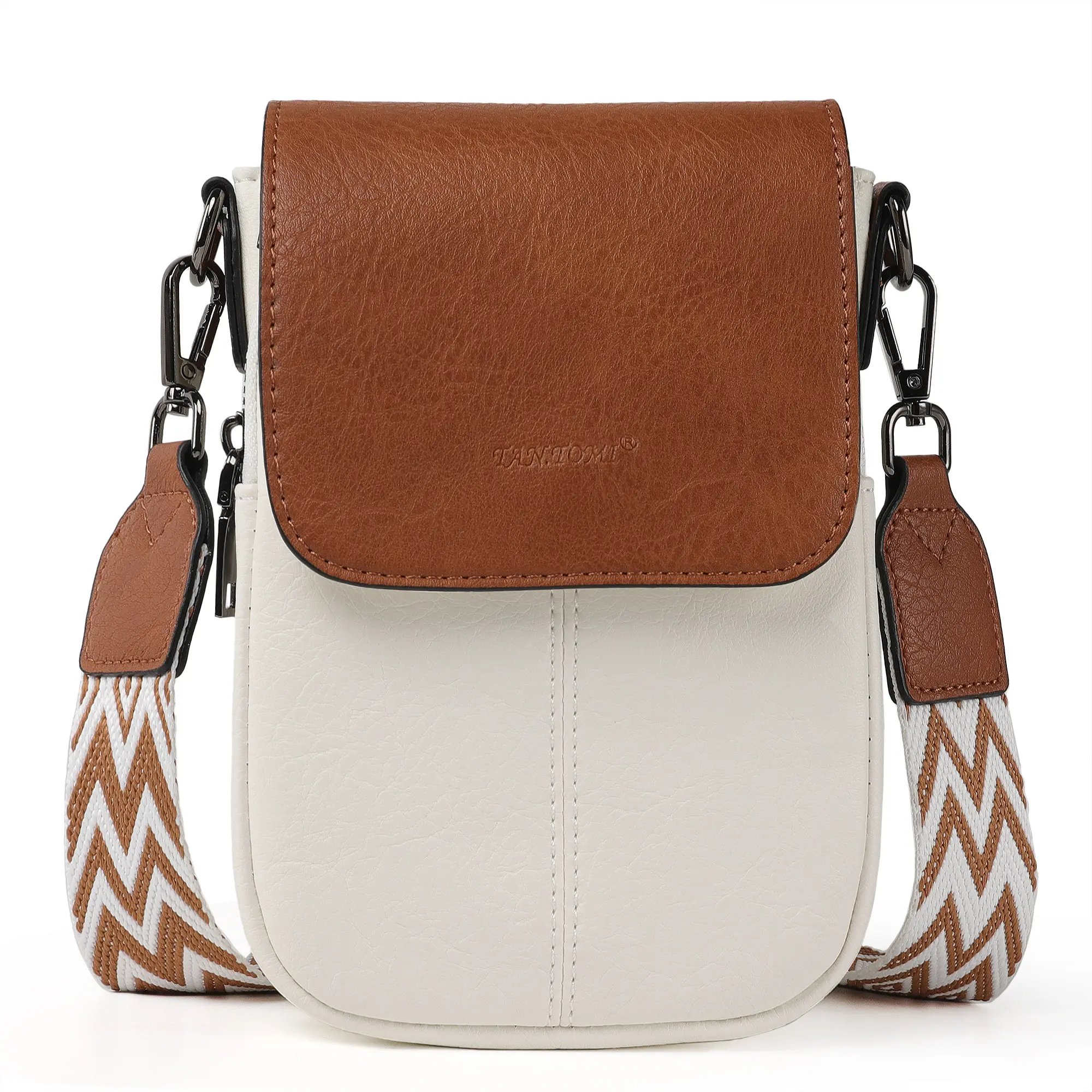 TANTOMI Women's Retro Faux Leather Crossbody Handbag, Cute Mini Small Compact Bag with Adjustable Wide Guitar Strap, Kiss Lock, Zip, RFID Blocking, Multi-Compartment Casual Minimalist Mini Edition Crossbody & Shoulder Bag