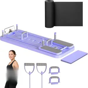 Pilates Board, Foldable Pilates Reformer Set for Home, Multifunctional Portable Pilates Reformer Board, Pilates Machine for Home, Pilates Equipment, Pilates Board Kit with Yoga Mat and Timer