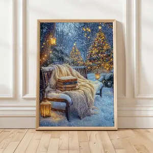 Cozy Christmas Book Lover Art Print | Winter Reading Nook Wall Decor | Bookish Christmas Poster| Holiday Book Art .Poster Xmas Wall Decor - No Frame