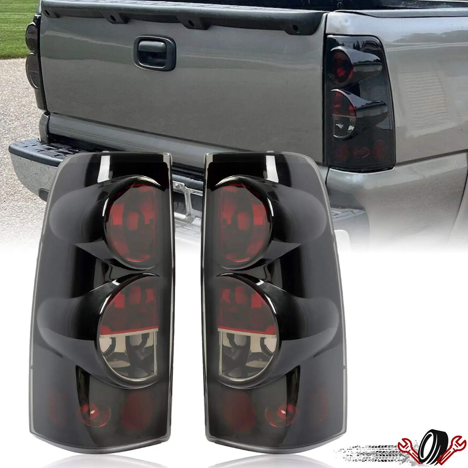 【Stock Up Deals】Tail Lights Brake Lamps Smoke Pair Fit For 1999-2006 Chevy Silverado 1500 2500 3500 Waterproof Dustproof Plug-N-Play Cars Accessories,summervibes,Smoked Black Tail Light Covers Lighting Assemblies & Components