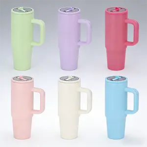 Solid Color 40 Oz Tumbler With Handle 2-In-1 Straw And Straw Lid Leak-Proof Dishwasher-Safe, Insulated Stainless Steel Travel Coffee Mug Long-Lasting Heat Retention, Suitable For Car Cup Holders, Office, Christmas Gifts