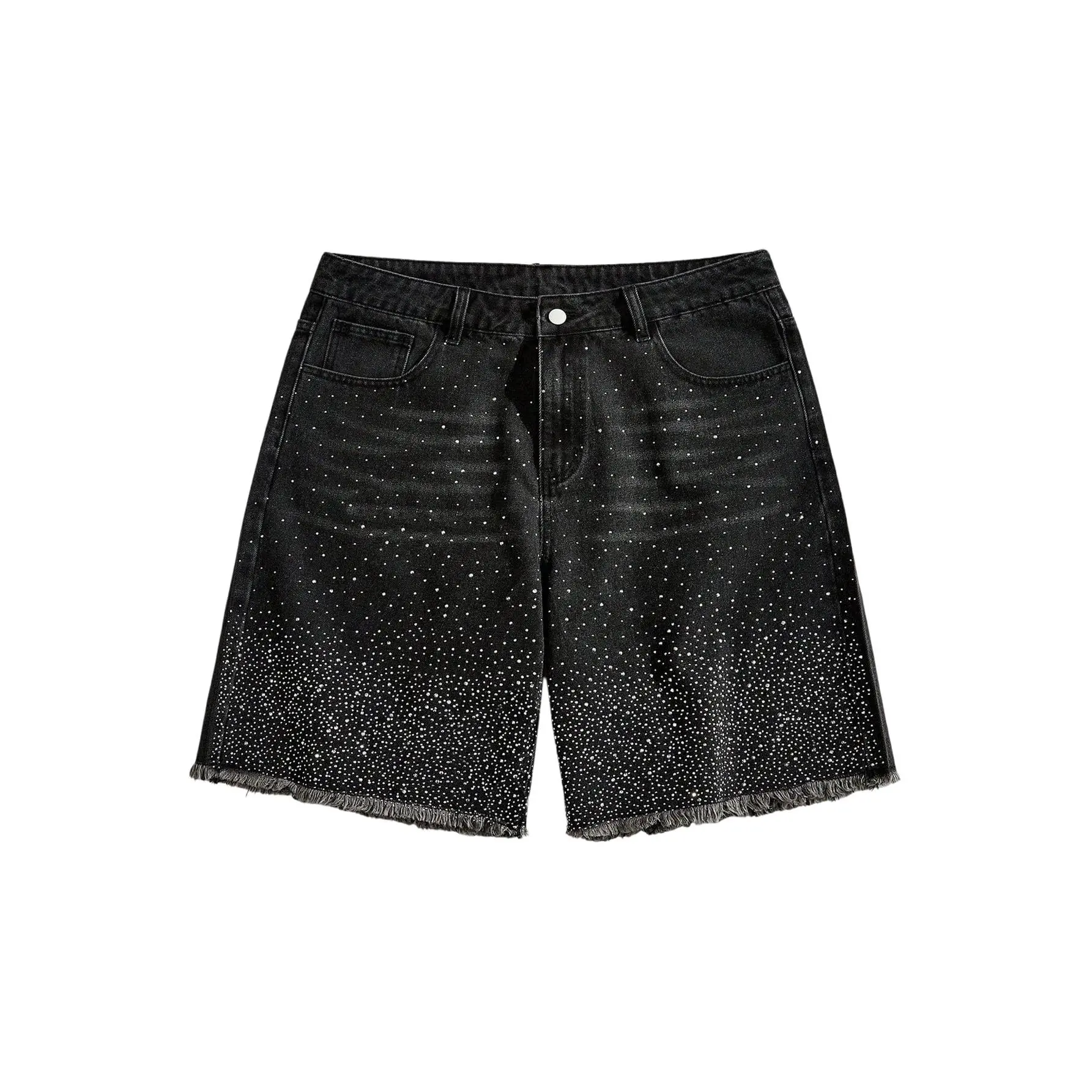 Rhinestone Jean Shorts Straight Leg Jorts Denim Shorts with Pockets
