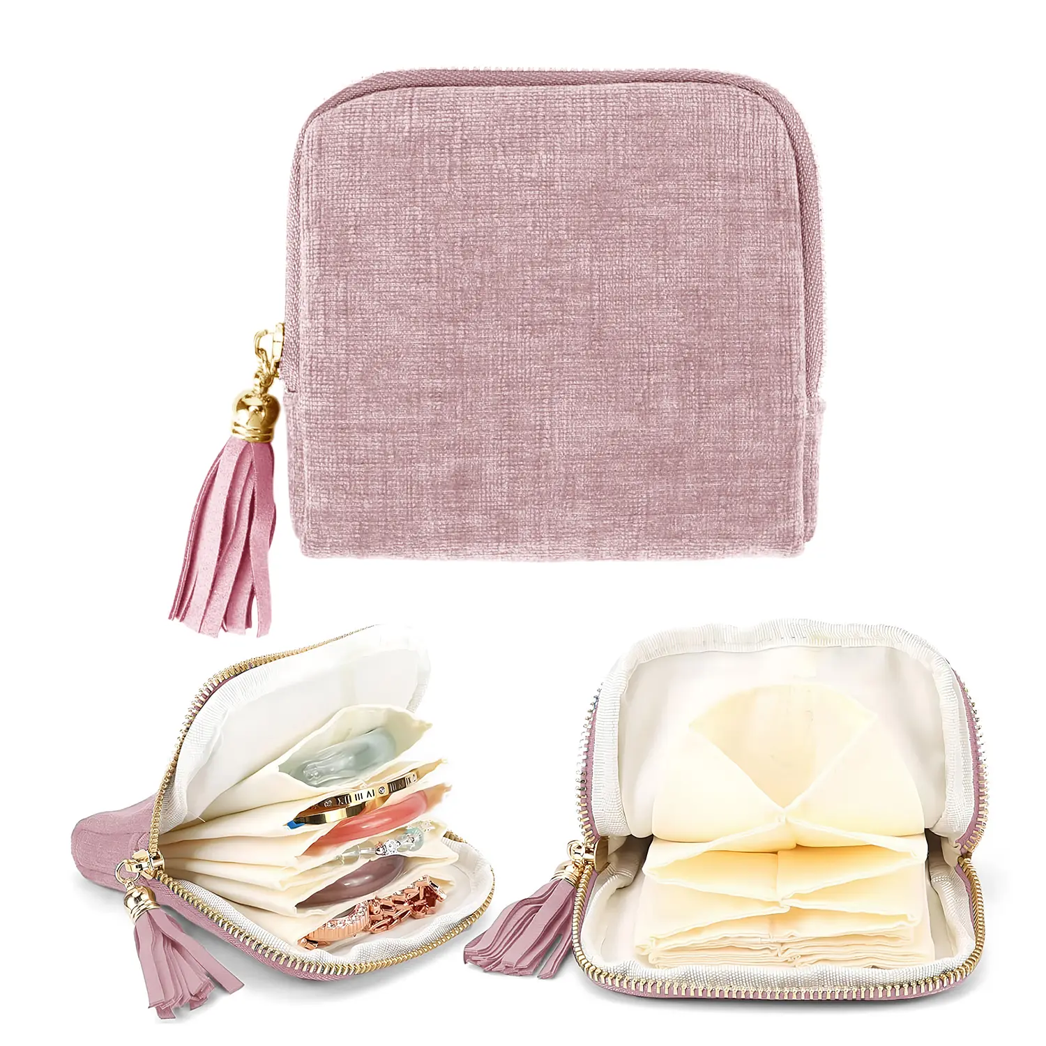 #Summervibes [Free!!ship] BMTWE Tassel-Zippered Jewelry Pocket Case Portable Multifunctional Suede Jewelry Storage Pouch for for Rings Bracelets Necklaces Earrings Coins