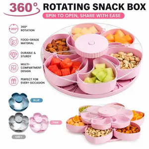 Stackable Snack Box Container with Lid, Rotating Round Vegetarian Tray, Durable Material, Portable Fruit Candy Storage, Snack Containers, Food Storage Containers for Kitchen, Party, Travel, Picnic