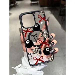 Black Billiard, Leopard Print, Star Pattern Printed Black Magnetic Ring Phone Case Compatible With IPhone 17,16,15,14,13,12,11,x,xs,xsmax Mini, Suitable As Birthday Gift, Girlfriend, Boyfriend Or Self-Use Waterproof Shockproof Anti-Fall Scratch Resistant