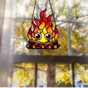 Funny Fire Acrylic window Decor, Campfire window hanging, Christmas ornament, Halloween gift, Christmas decor Decoration