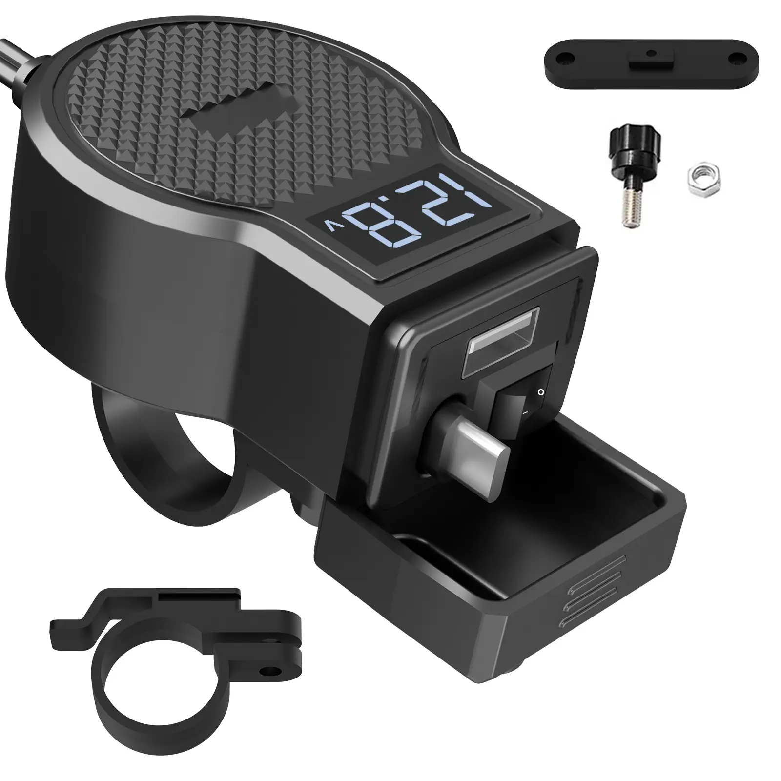 Motorcycle USB Charger with Voltmeter - Waterproof Fast Charger for Bike ATV Scooter, Type-C & USB Ports