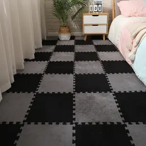 4-Piece Plush Patchwork Carpet Set, Washable Square Floor Mats, Contemporary Style, Claw-Mach-0373 Model, No Ca Prop 65 Listed