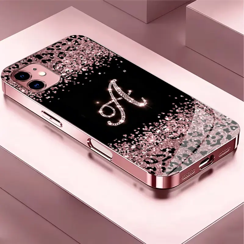 Suitable for [iPhone 11] Women's high-end phone case，electroplated glass phone cases,printed pattern; not a 3D diamond design.—big sale now on; choose from all 26 letters.YM99