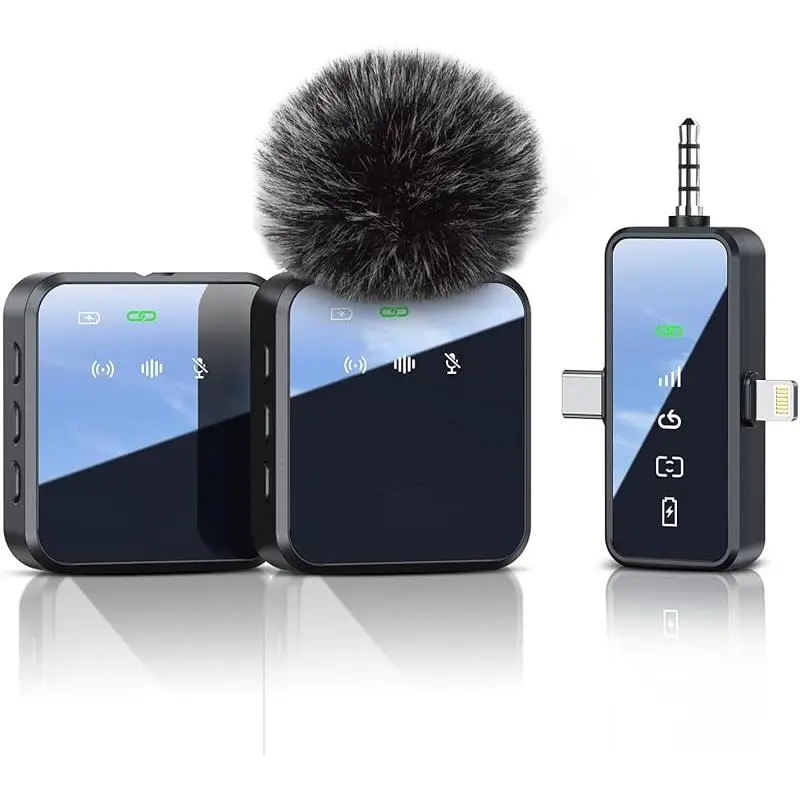 3 in 1 Microphone for iPhone/Android/Camera, Wireless Lavalier Microphone, 328ft Transmission, 18H Battery Life, Mini Microphone for Record Interview, Vlogs, YouTube, Tiktok