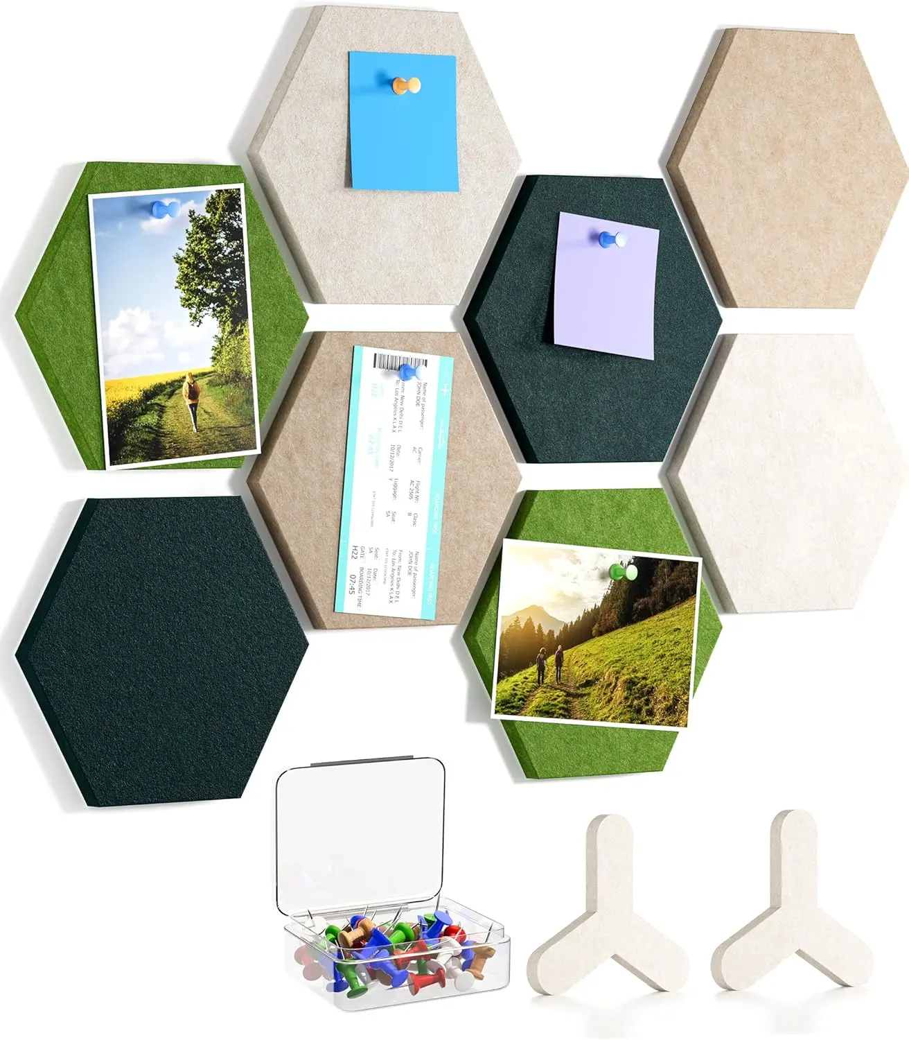 MaxGear Hexagon Cork Board Alternative for Wall,  8Pcs Self-Adhesive DIY Felt Bulletin Board Tiles Pin Board for Office Home Wall Decor Stickers Photos Display Memos