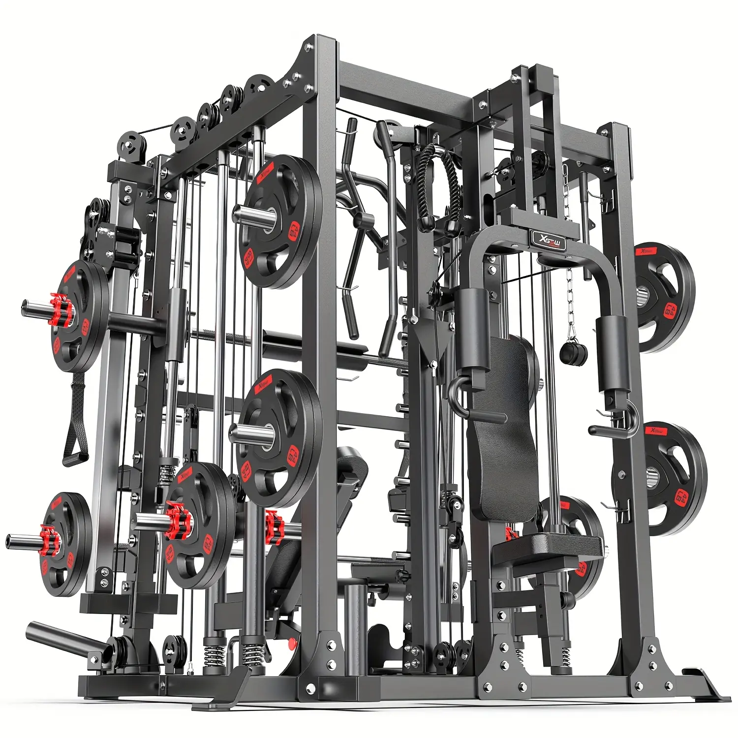 Smith Machine, 1800LBS Capacity Power Cage, Multi-Function Power Rack with Adjustable Cable Crossover System with Optional Weight Bench, Weight Set, for Garages And Gyms