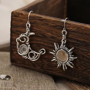 Sun and Moon Drop Earrings  Bohemian Crystal Dangle Earrings | Silver Color Boho Jewelry Gift for Women