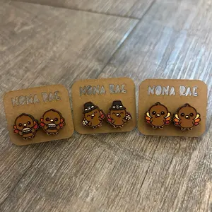 Thanksgiving Turkey Stud Earrings – Cute Pilgrim & Feast Designs – Laser Cut Wooden Earrings
