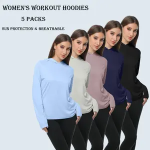 5 Pack Women's Workout Long Sleeve Sweatshirts Sun Protection Hoodies Workout Sets Women Lightweight Breathable Stretch Gym Sets For Women Running Outdoor Workout Energetic Multi-Color Casual Hoodies