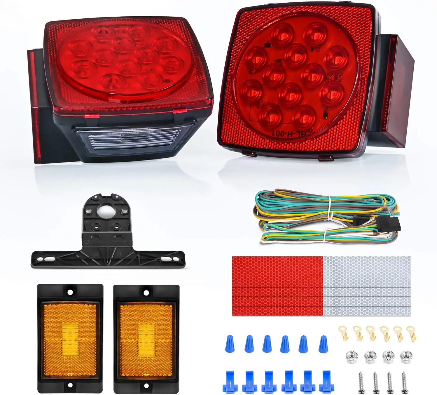 Nilight 2PCS Square Low Profile Submersible IP68 LED Stop Turn Tail Side Marker License Lights with Hardware, 12V DC Power Lights for Outdoor Use, Utility Trailer, Led Trailer Light Parking Lights,car accessories