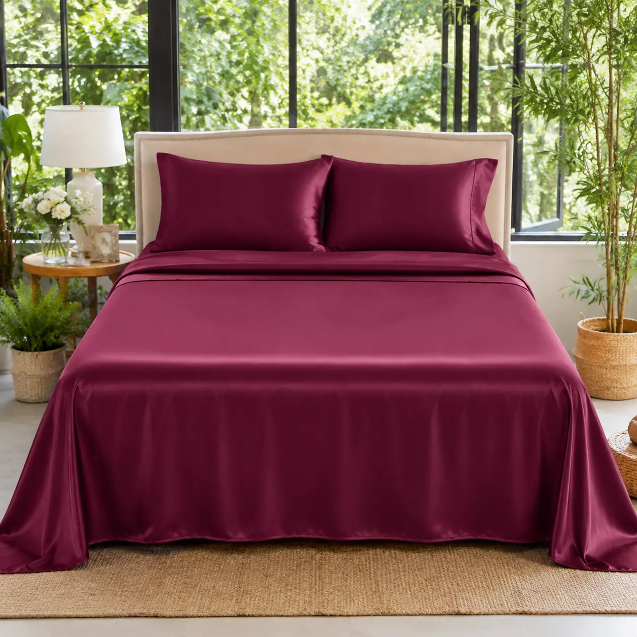 Silk-Like Satin 4-Piece Bedding Set - Cooling, Deep-Pocket, Wrinkle-Resistant, Hypoallergenic Bed Linen for Hot Sleepers, Luxurious Bedroom Decor, Queen/King Sheets & Pillowcases