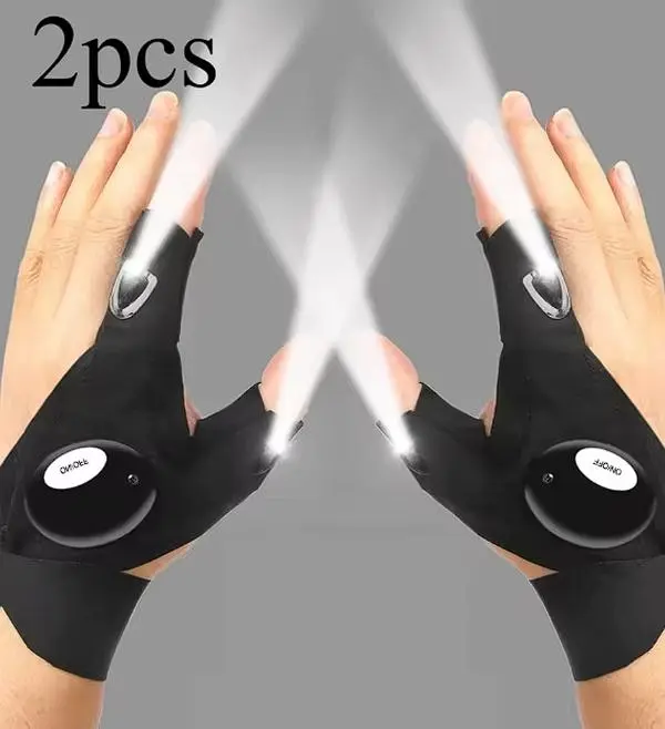 HOXEZU LED Gloves for Men, Lightweight Fingerless ABS Plastic Waterproof Gadgets for Outdoor Camping, Biking & Repair - Men's Stuff, Birthday & Father's Day Gifts for Adults, Led Lights, Unique Gifts For Man