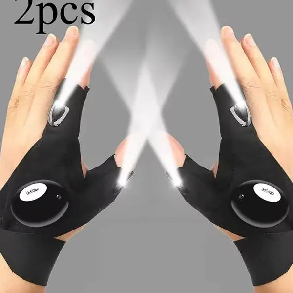 HOXEZU LED Fingerless Gloves for Adults - 40g High-Quality ABS Plastic, Waterproof, Hands Dry, Led Lights, Hands-Free Tool, Ideal for Camping, Fishing, Prolonged Use, Mens Christmas Gift Options for Dad (Last Minute Included)