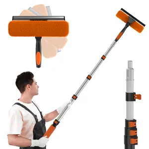 4FT Window Squeegee with Extension Pole, 2-in-1 Squeegee for Window Cleaning, Professional Cleaning Kit for Home with 4FT Telescoping Pole for Outdoor Indoor Use