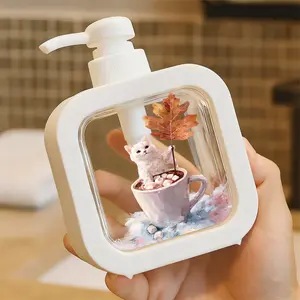 Whimsical Pump Dispenser with Adorable Kitten Design - Refillable Soap/Bath Liquid Holder for Kitchen & Bathroom, Easy Pump Action, Cute Cloud Pattern, Perfect for Cat Lovers!