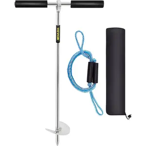 Sand Anchor, 18 Length Auger to The Beach and Sandbar, 316 Stainless Steel Screw Anchor with Removable Handle, Bungee Line Carry Bag, for Jet Ski PWC Pontoon Kayak