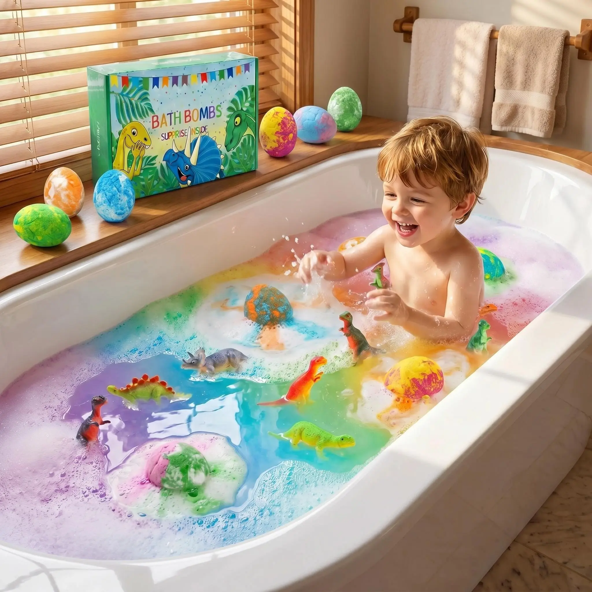 12-Pack Kids Dinosaur Bath Bombs with Surprise Inside - Organic, Colorful, Safe, Chemical-Free, Aromatic, Fruit, Mineral-Based Bubble Bath, Ideal Birthday Gift Set for Boys, Chemical-Free Bubble Bath